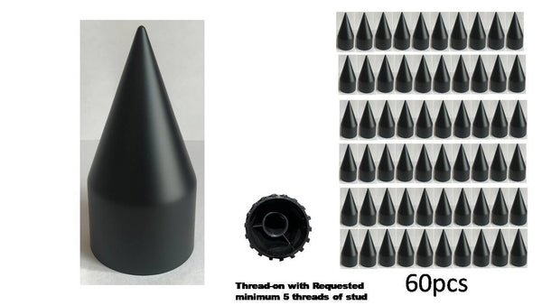 Super Spike Black Lug Nut Thread-on Covers for  M22x1.5 Stud of Semi-Trucks