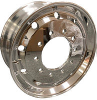 ALUMINUM WHEEL 22.5x9.00 10x285.75, 26mm hub piloted 220mm CBD, 10 handholes, 79mm  inset, Max load 11000lbs  polished outside for steer position