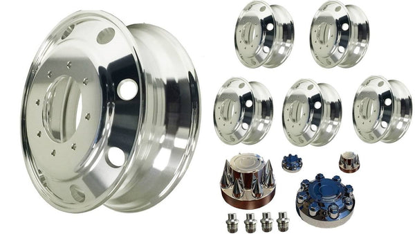 19.5" x6 aluminum wheels extra Polished Dual Wheel Package deal,PCD 8HOLES X 210mm with lug nut and covers for 2011 to now Chevy/GMC 3500 dually trucks